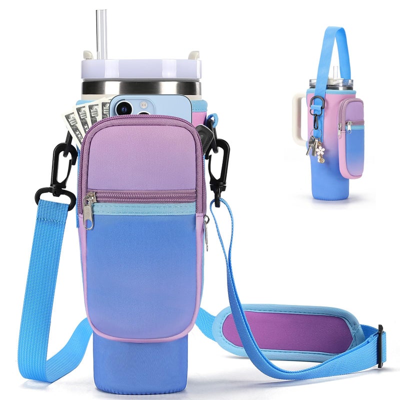 GOEWY Water Bottle Carrier Bag for Stanley 40 oz Tumbler with Phone Pocket Neoprene Water Bottle Holder with Shoulder & Handheld Strap Stanley Cup Accessories - Image 1