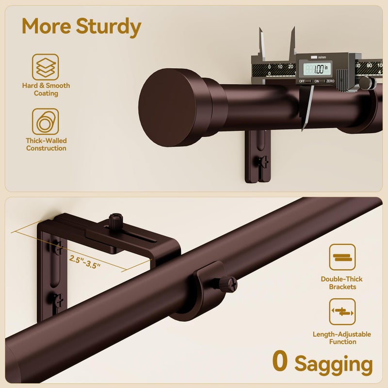 YaFex Curtain Rods 32-118 Inch, Heavy Duty 1 Inch Adjustable Curtain Rod for Windows, Bronze Long Window Treatment Rods, Modern Design, Easy Installation - Image 4