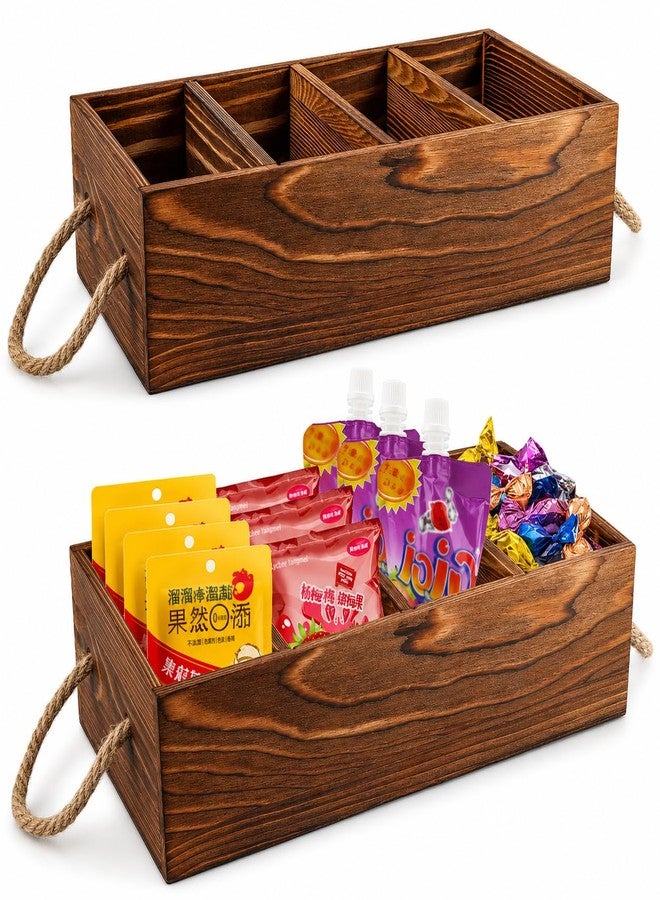 Xbopetda 2 Pack Snack Organizer for Countertop, Brown Wooden Snack Basket with Handles, Pantry Organizer and Storage - Image 1