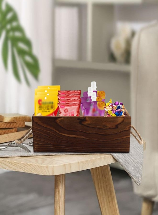 Xbopetda 2 Pack Snack Organizer for Countertop, Brown Wooden Snack Basket with Handles, Pantry Organizer and Storage - Image 3