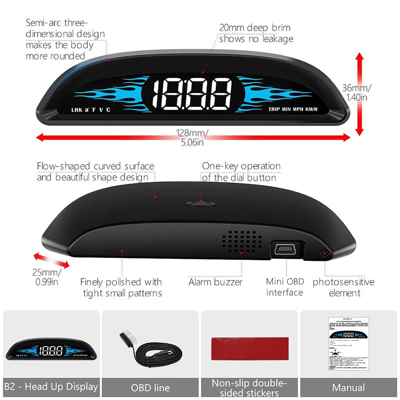شاشة عرض القياسات OBD2، شاشة عرض أمامية للسيارات، عداد سرعة للسيارة مع السرعة، درجة حرارة الماء، الجهد، استهلاك الوقود، إنذار السرعة الزائدة، إنذار القيادة المتعبة، عداد السرعة يناسب معظم الموديلات بعد عام 2009 - Image 4