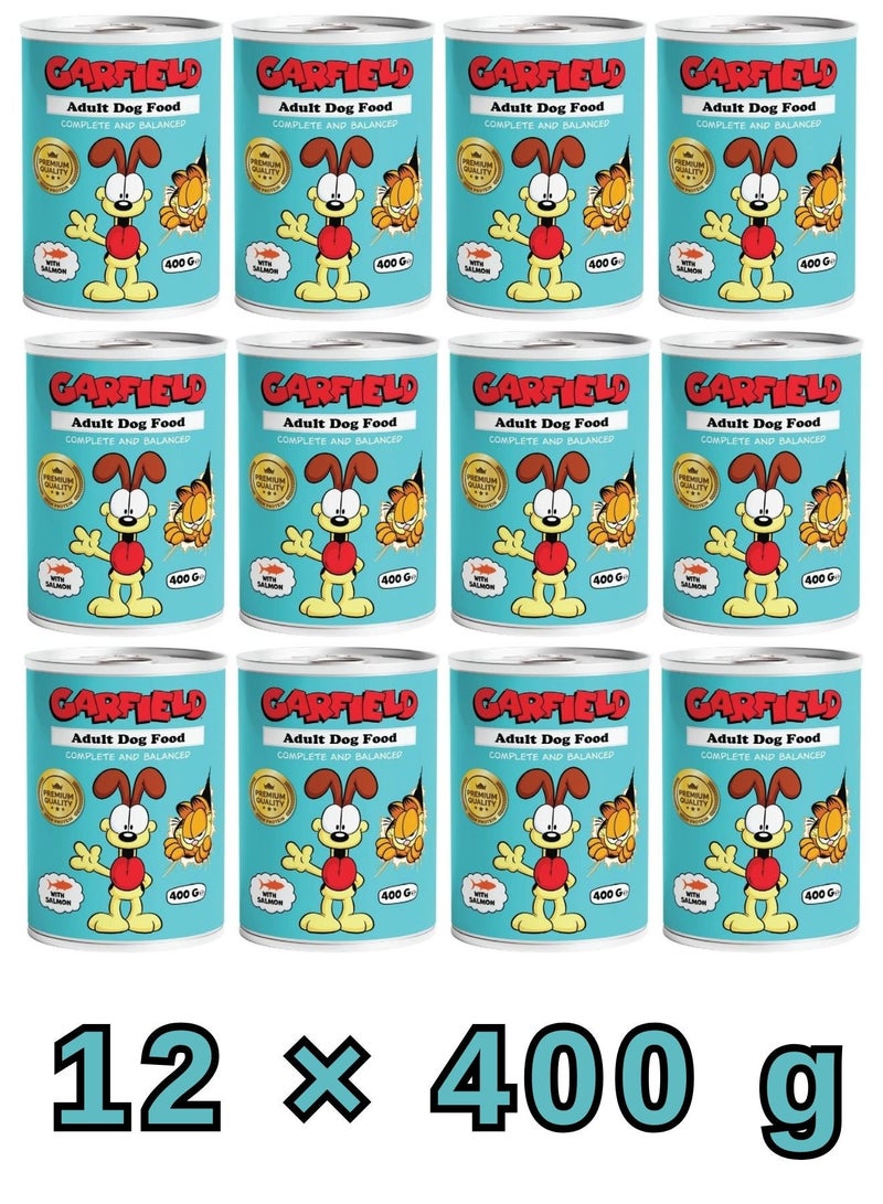 Garfield | Wet Dog Food for Adult Dogs Salmon Flavor 400g × 12 Pcs| Protein & Omega Rich Formula | Supports Energy and Coat Health | Easy to Digest | Suitable for All Adult Dog Breeds - Image 1