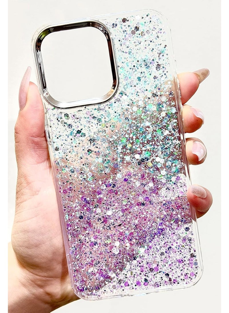 Compatible with Realme C75 / Realme 14x Case, Clear Glitter Bling Sparkly, Soft TPU Frame Bumper, Hard-Back Cover for Women & Girls, Transparent Protective Phone Case (Green Purple) - Image 1