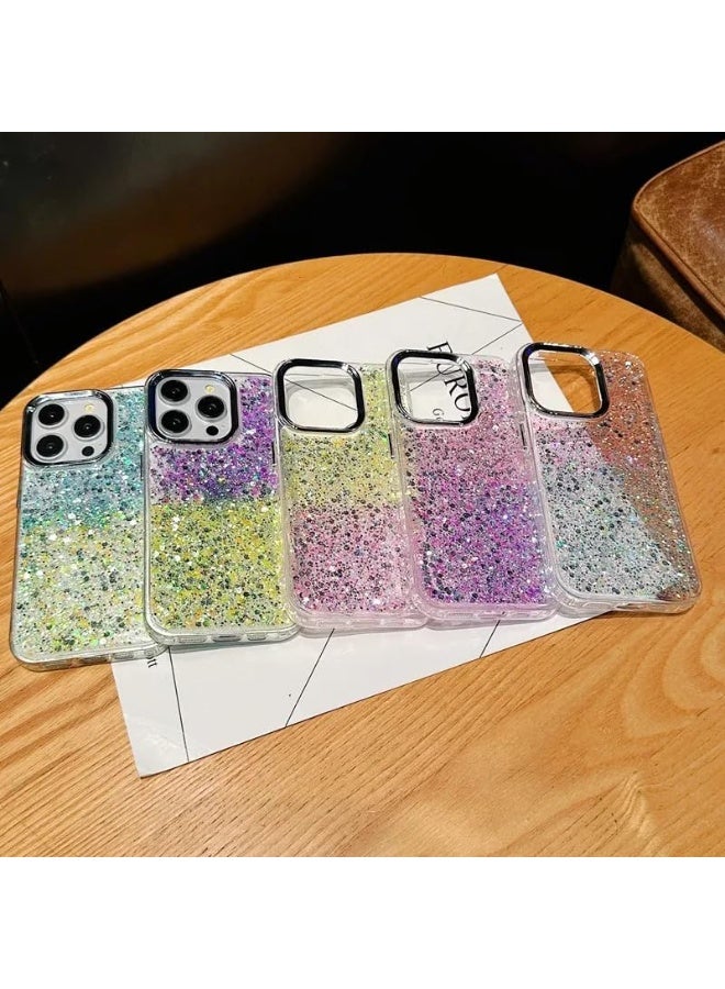 Compatible with Realme C75 / Realme 14x Case, Clear Glitter Bling Sparkly, Soft TPU Frame Bumper, Hard-Back Cover for Women & Girls, Transparent Protective Phone Case (Green Purple) - Image 4