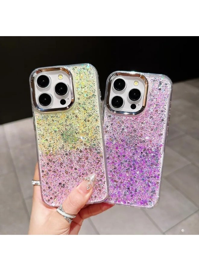 Compatible with Realme C75 / Realme 14x Case, Clear Glitter Bling Sparkly, Soft TPU Frame Bumper, Hard-Back Cover for Women & Girls, Transparent Protective Phone Case (Green Purple) - Image 3