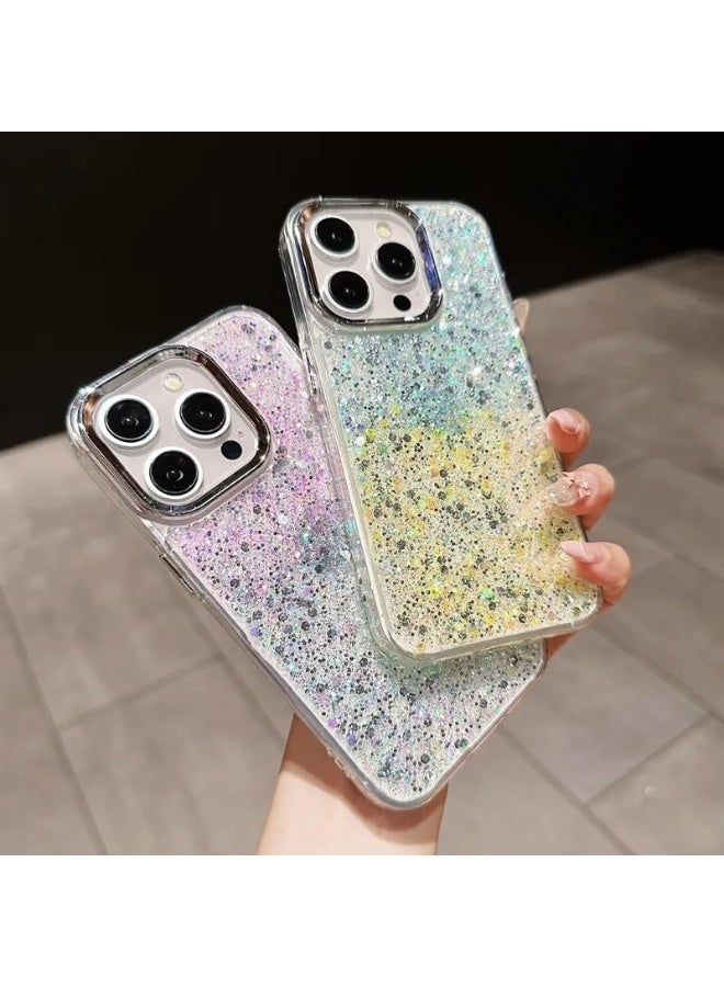 Compatible with Realme C75 / Realme 14x Case, Clear Glitter Bling Sparkly, Soft TPU Frame Bumper, Hard-Back Cover for Women & Girls, Transparent Protective Phone Case (Green Purple) - Image 2