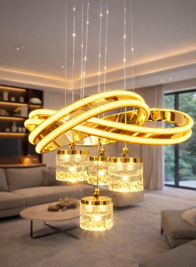 GAUVIK Modern Premium Curved LED Gold Finish with 3 Different Color Mode (Warm White, Cool White, Neutral White) Chandelier with Height Adjustable Hanging for Bedroom, Living, Dining, Etc - Image 4