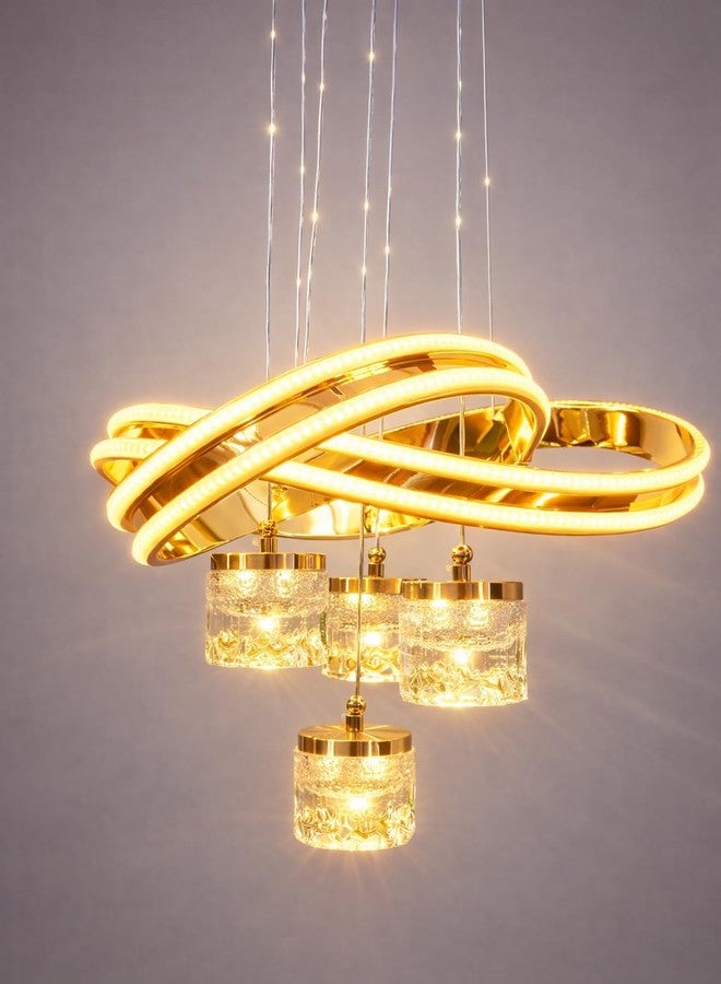 GAUVIK Modern Premium Curved LED Gold Finish with 3 Different Color Mode (Warm White, Cool White, Neutral White) Chandelier with Height Adjustable Hanging for Bedroom, Living, Dining, Etc - Image 2