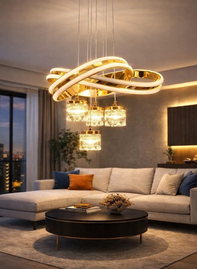 GAUVIK Modern Premium Curved LED Gold Finish with 3 Different Color Mode (Warm White, Cool White, Neutral White) Chandelier with Height Adjustable Hanging for Bedroom, Living, Dining, Etc - Image 1