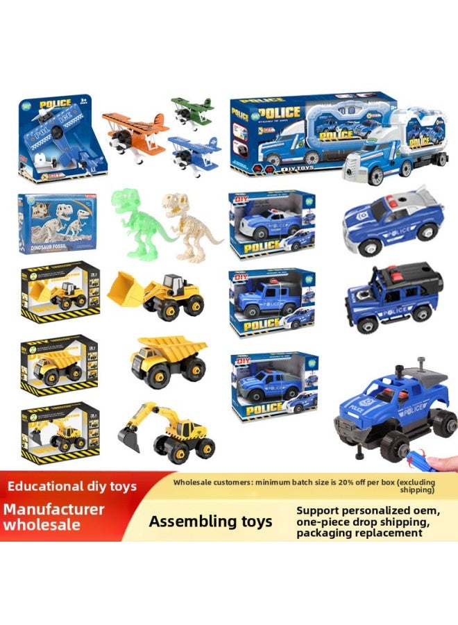Hot-selling Educational Toy Car DIY Police Car Assembly Engineering Car Assembling Aircraft Archaeological Dinosaur Toy-Color:Engineering 3 Bags ② - Image 2