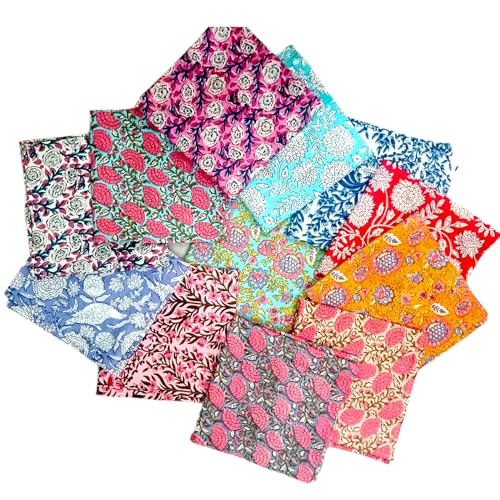 COTSILER Premium Handblock Cotton Napkin Set Floral Print Handmade Reusable Washable for Dinner Multicolor 16x16 Inch Set of 12