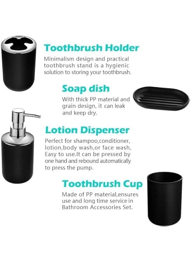 HOOKOR - Bathroom Accessories Set with Tray, 6 Piece Plastic Gift Bath Set with Trash Can, Toilet Brush, Soap Dispenser, Soap Dish, Lotion Set Tumbler Cup (Black) - Image 1