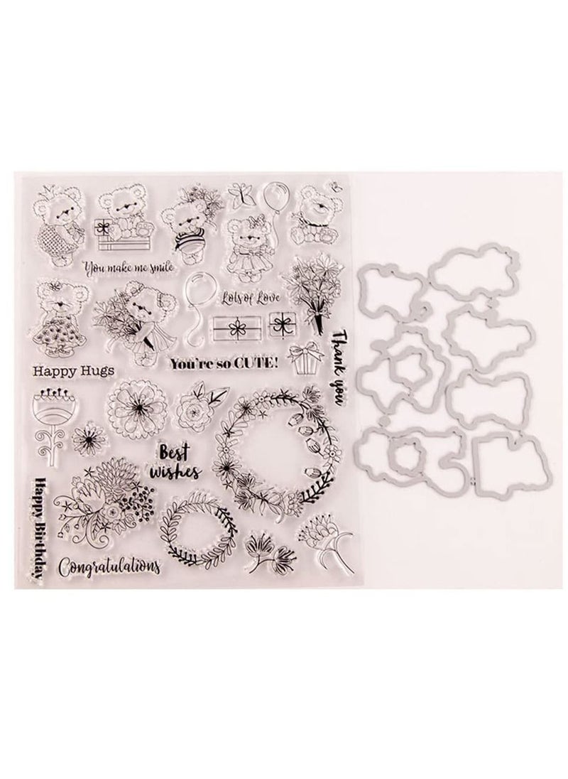 Y&D Transparent Seal, SYOSI 1PC Cute Bear Pattern DIY Stamp Rubber Stamp, Happy Hugs Flower Clear for Card Making Decoration and Scrapbooking 16X20CM  - Image 3