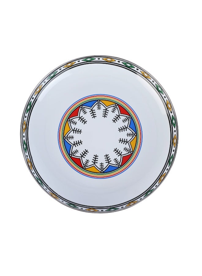 السيف صحن غضار كبير للتقديم، 40 سم، تصميم تراثي مزخرف، متين وخفيف – أبيض بنقوش ملونة - Image 2