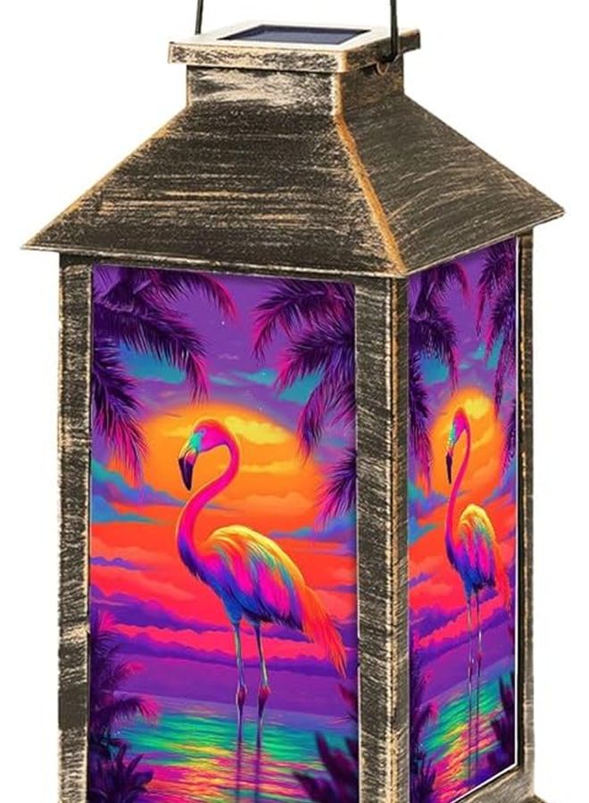 فانوس شمسي فلامنغو غروب شمس أشجار النخيل مصباح خارجي معلق 13.5 بوصة H - Image 1