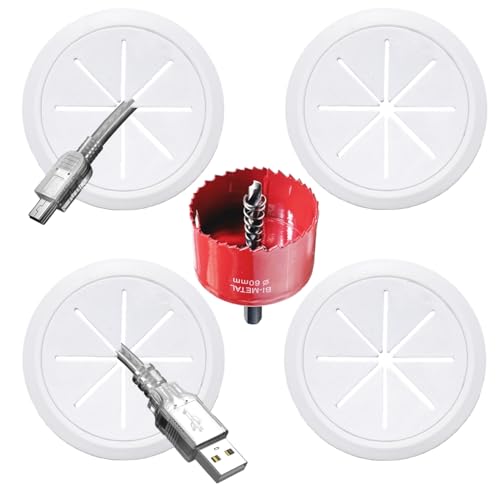 BGHEOUYV 4 Pack TV Cord Hider for Wall Mounted TV, 2-3/8"(60mm Hole) Wire Hider in Wall Cable Management Kit, Includes 4 Pass Throughs and 1 Hole Saw Drill Attachment Easy to Install - Image 1