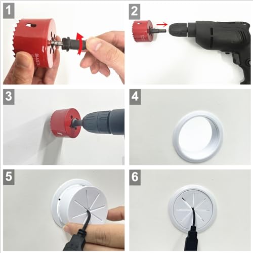 BGHEOUYV 4 Pack TV Cord Hider for Wall Mounted TV, 2-3/8"(60mm Hole) Wire Hider in Wall Cable Management Kit, Includes 4 Pass Throughs and 1 Hole Saw Drill Attachment Easy to Install - Image 3