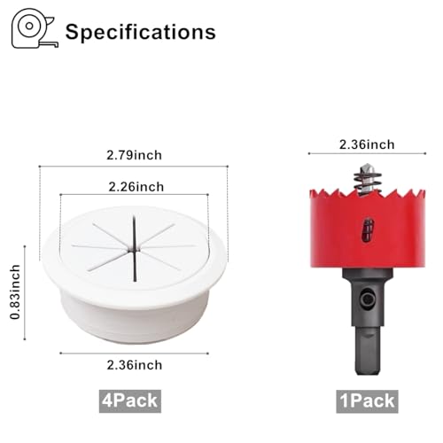 BGHEOUYV 4 Pack TV Cord Hider for Wall Mounted TV, 2-3/8"(60mm Hole) Wire Hider in Wall Cable Management Kit, Includes 4 Pass Throughs and 1 Hole Saw Drill Attachment Easy to Install - Image 2