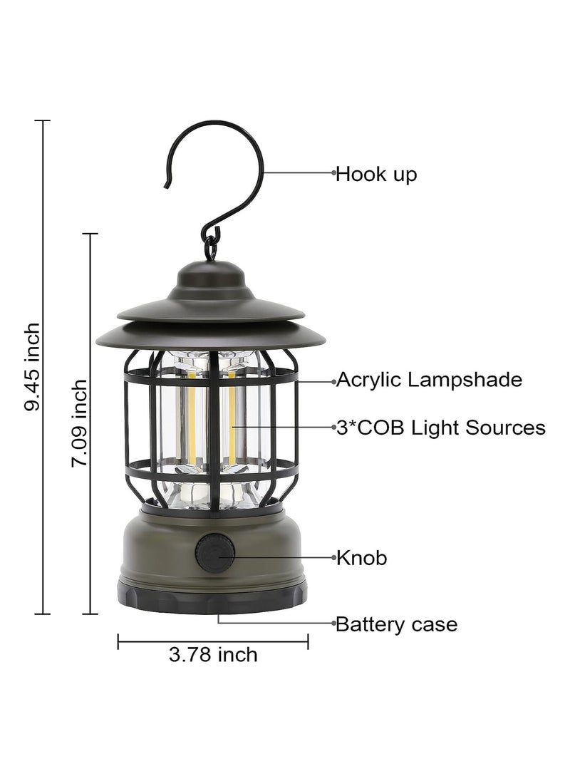 HQ-GAMING Camping Lanterns Rechargeable Portable Electric LED Camping Lights Outdoor Hanging Tent Light Vintage Tabletop Lantern Decor Stepless Dimming Waterproof for Camping Power Outages Indoor (Green)  - Image 2