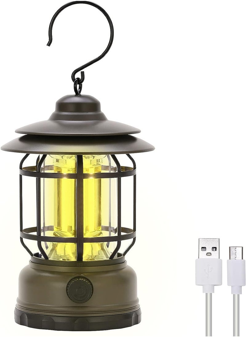 HQ-GAMING Camping Lanterns Rechargeable Portable Electric LED Camping Lights Outdoor Hanging Tent Light Vintage Tabletop Lantern Decor Stepless Dimming Waterproof for Camping Power Outages Indoor (Green)  - Image 1