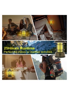 HQ-GAMING Camping Lanterns Rechargeable Portable Electric LED Camping Lights Outdoor Hanging Tent Light Vintage Tabletop Lantern Decor Stepless Dimming Waterproof for Camping Power Outages Indoor (Green)  - Image 5