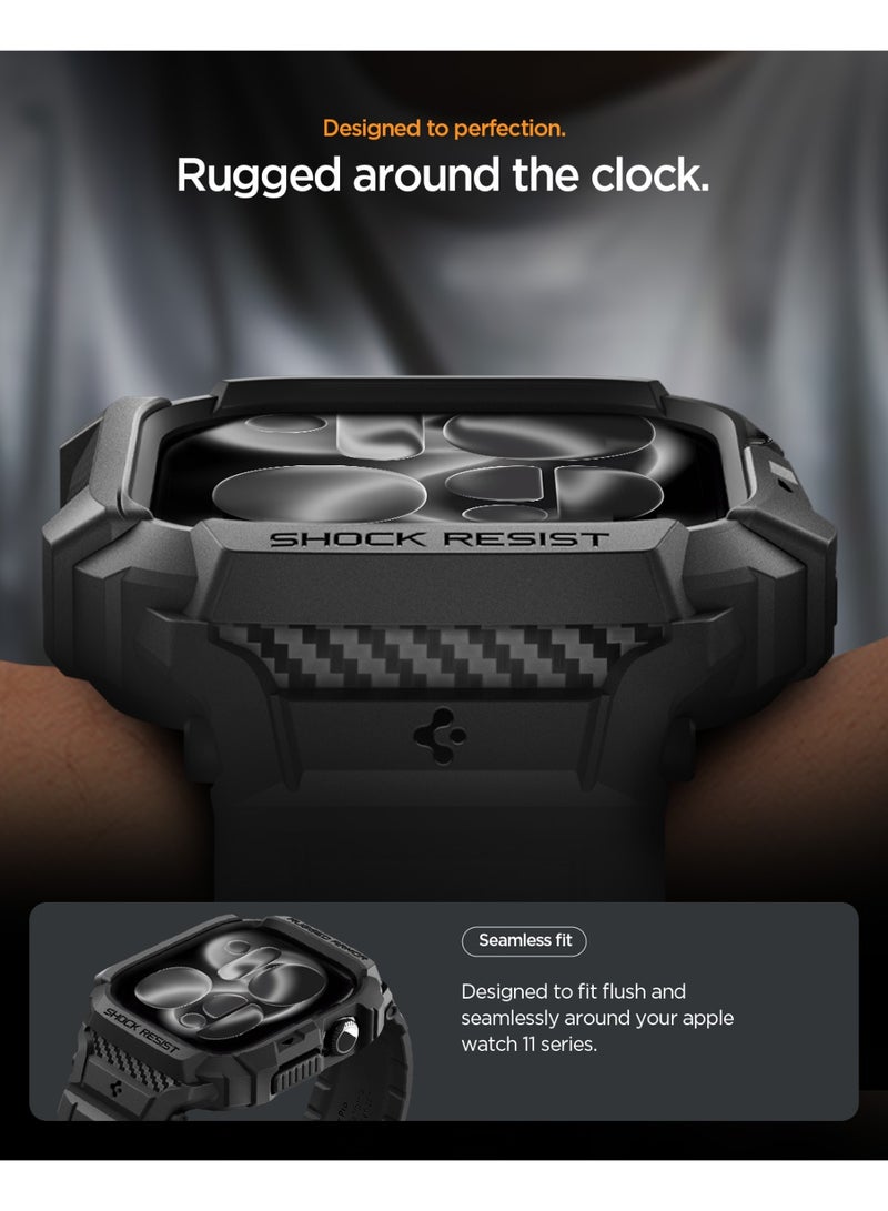 Spigen Rugged Armor Pro 2 for Apple Watch Series 11 / 10 (42mm) Case with Band Strap - Matte Black - Image 5