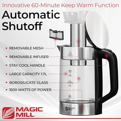 Magic Mill Pro Electric Kettle with tea Infuser and Temperature Control - Keep Warm Function, Rapid Boil, Automatic Safety Shut Off, BPA Free, No Plastic on Water, British Patent Technology,Large 1.7L - Image 2