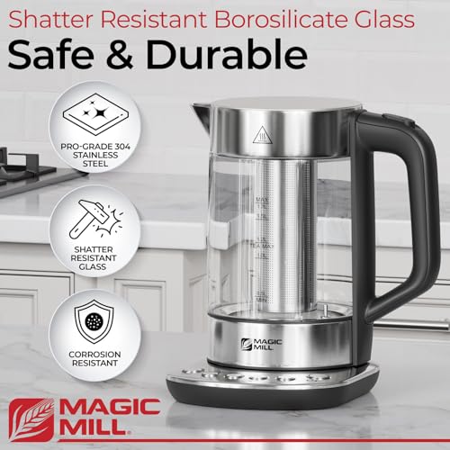 Magic Mill Pro Electric Kettle with tea Infuser and Temperature Control - Keep Warm Function, Rapid Boil, Automatic Safety Shut Off, BPA Free, No Plastic on Water, British Patent Technology,Large 1.7L - Image 3