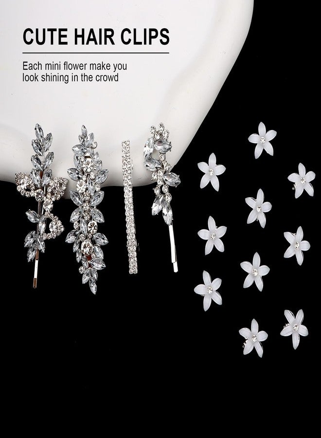 AMCAMI 14pcs Rhinestone hair clips and mini flower clips,Fancy Flower Sliver Hair Accessories For Wedding Bride Bridesmaid Prom - Image 4