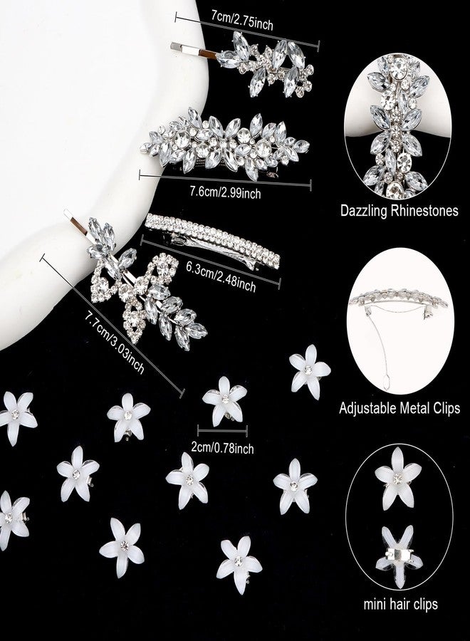 AMCAMI 14pcs Rhinestone hair clips and mini flower clips,Fancy Flower Sliver Hair Accessories For Wedding Bride Bridesmaid Prom - Image 3