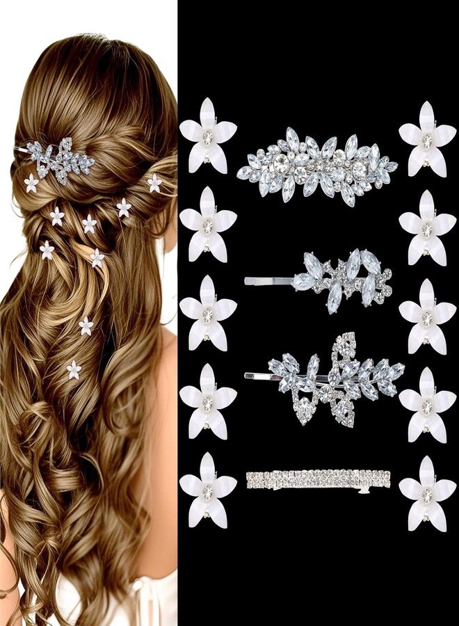 AMCAMI 14pcs Rhinestone hair clips and mini flower clips,Fancy Flower Sliver Hair Accessories For Wedding Bride Bridesmaid Prom - Image 1