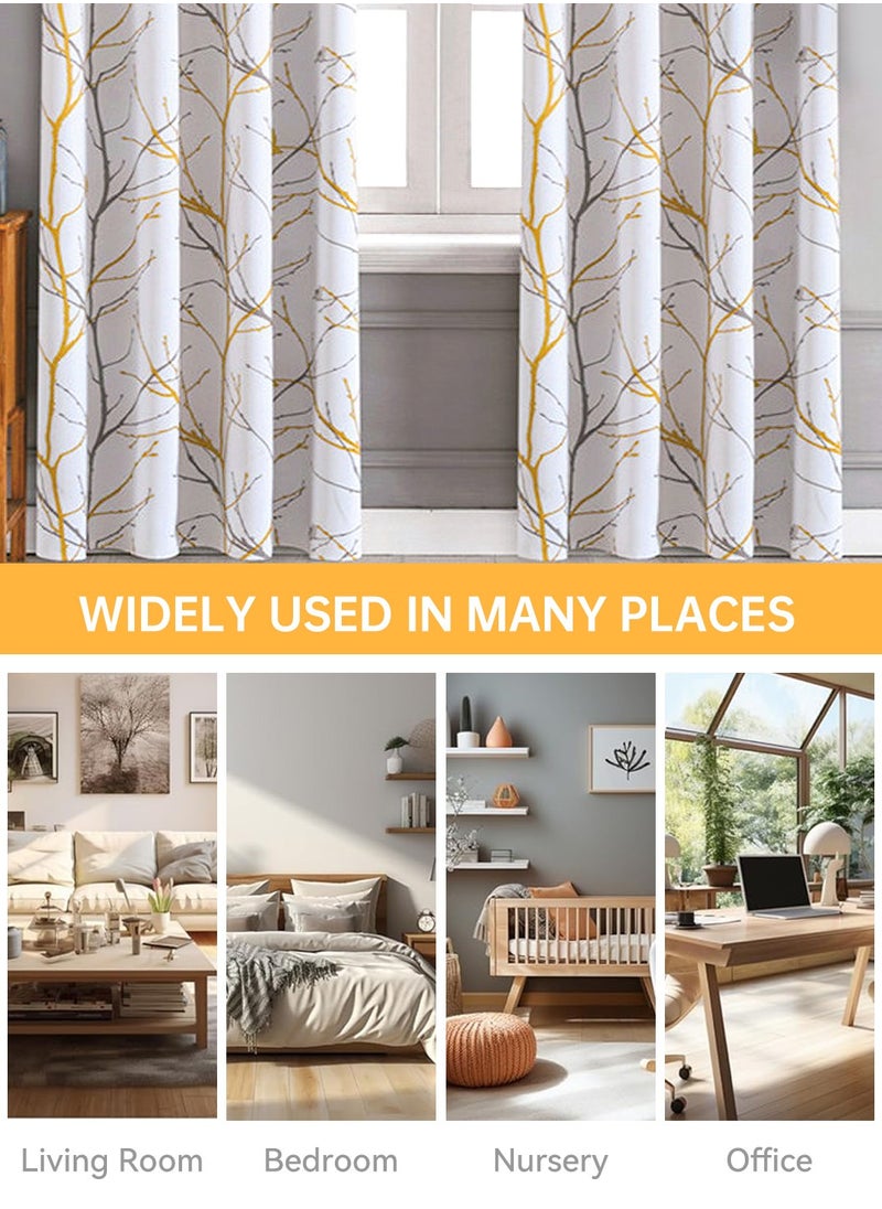 LEOKOR 2 Panels Yellow and Grey Tree Branch Print Window Curtains Thermal Insulated  Darkening Curtains 132*214CM  - Image 5