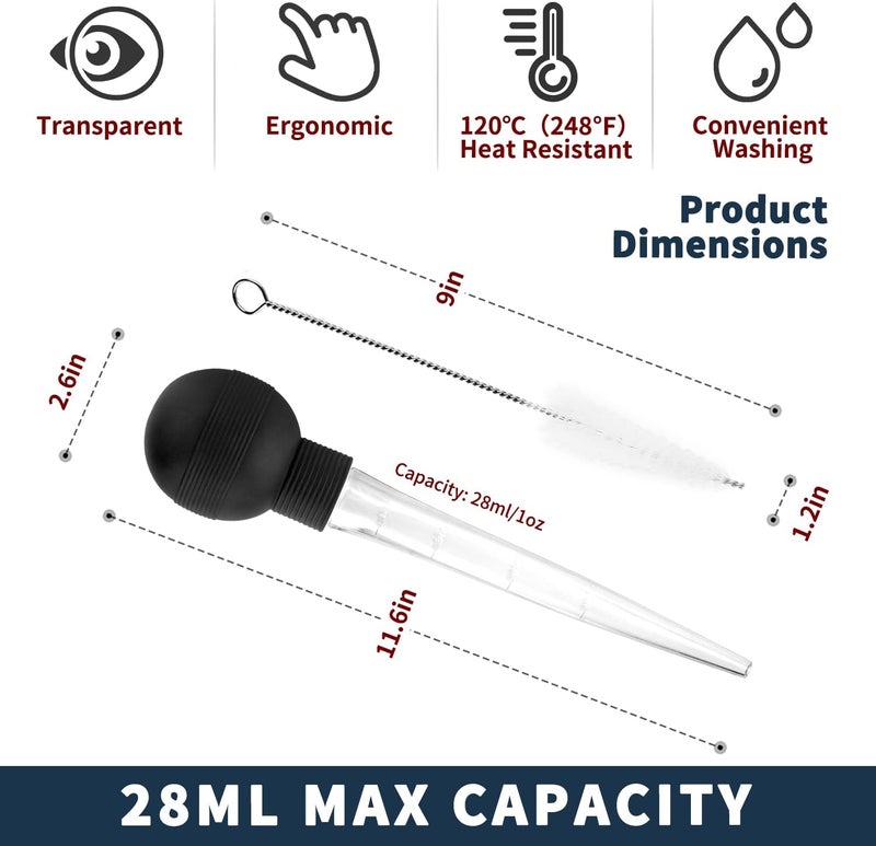 Kendane Turkey Baster With Cleaning Brush, Baster Syringe for Home Baking and Roaster Turkey, Include Detachable Food Grade Bulb with Double Scales for BBQ Grill Baking Kitchen Cooking - Image 4