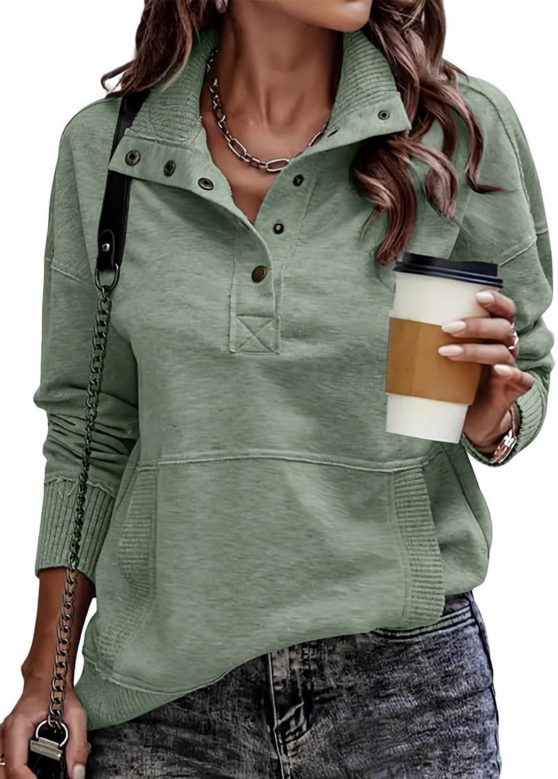 SHEWIN Oversized Sweatshirt for Women Loose Fit Casual V Neck Pullover Sweatshirts Lightweight Fall Long Sleeve Tops for Women 2025,US 20-22(2XL),Green
