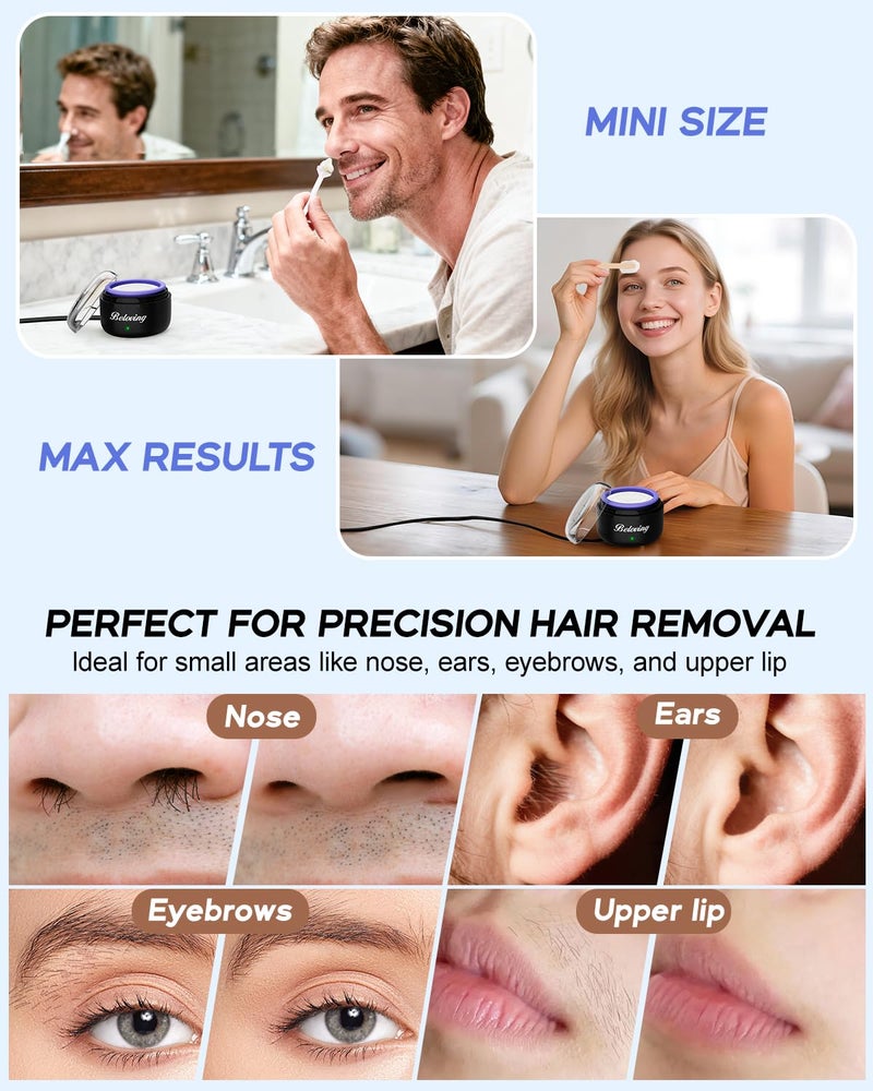 BELOVING Nose Wax Kit, Mini Wax Warmer for Eyebrow Ear Hair Removal, Waxing Kit for Women Men with 100g Beads, 10 Applicators, 10 Nose Sticks, Portable at Home Waxer Melter Machine Kit for Face Waxing - Black - Image 2