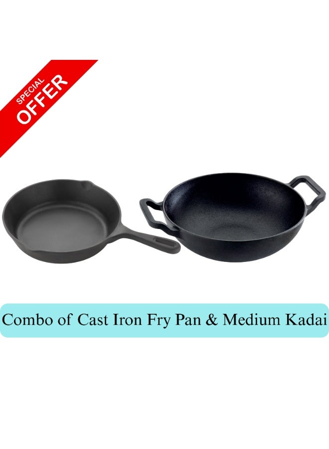 ديسينت ديسنت كومبو سِت أوف كاست آيرن فراي بان 20 سم آند ميديوم كداي 26 سم | بري سيزَند كاست آيرن كوك وير | هيفي ديوتي، ناتشُرَلي هيلثي كوكينغ | كومباتبل ويذ جاز، إندكشن آند أوفن - Image 1