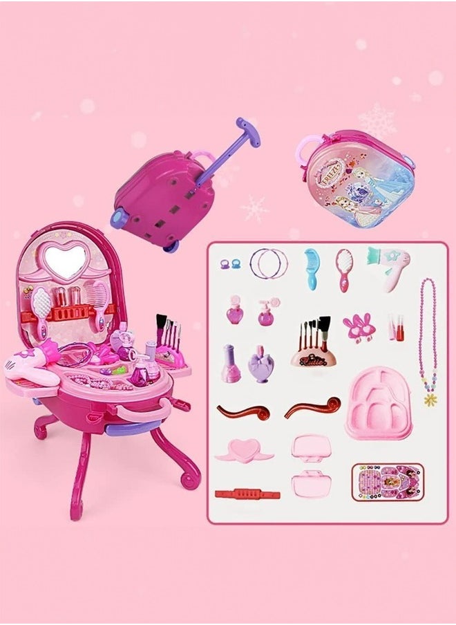 Freeze - Play Set Children Dresser Toy Girls Kindergarten Luggage Birthday Gift Toys Children's Play House Simulation Dressing Table Princess Makeup Table Toy Role Playing for Girls - Image 1
