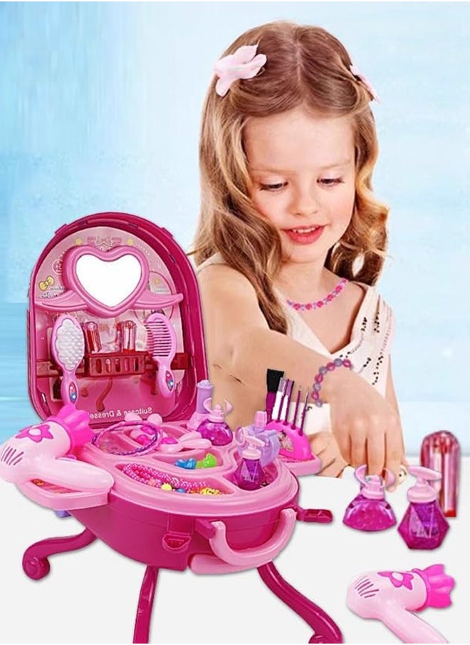 Freeze Play Set Children Dresser Toy Girls Kindergarten Luggage Birthday Gift Toys Children's Play House Simulation Dressing Table Princess Makeup Table Toy Role Playing for Girls  - Image 1