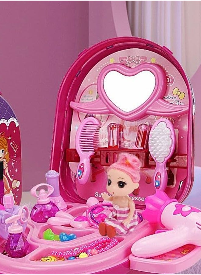 Freeze Play Set Children Dresser Toy Girls Kindergarten Luggage Birthday Gift Toys Children's Play House Simulation Dressing Table Princess Makeup Table Toy Role Playing for Girls  - Image 4