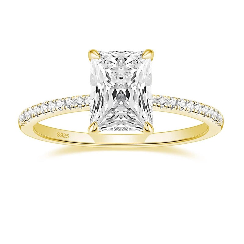 EAMTI 3CT 925 Sterling Silver 14K Gold Plated Engagement Rings Radiant Cut Solitaire Cubic Zirconia CZ Wedding Promise Rings for Her Wedding Band for Women Size 6 - Image 1