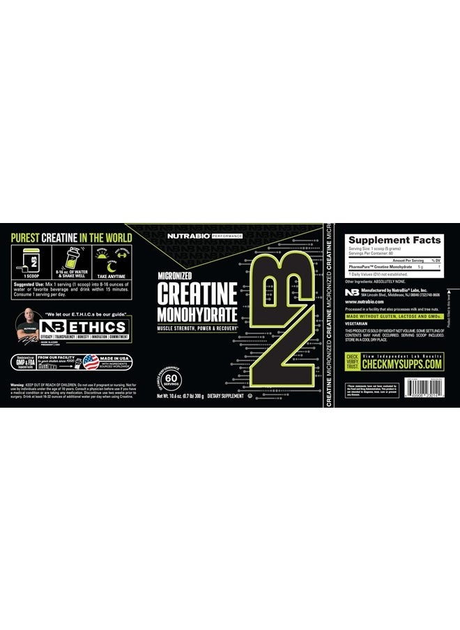NutraBio - Creatine Monohydrate Supplement, Unflavored, (300 g) - Supports Muscle Energy, Recovery, and Strength - HPLC Tested Pure Grade Creatine Supplement - Image 1