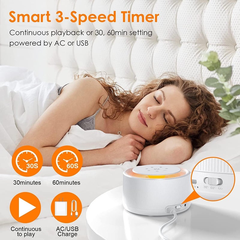 Luckam Sleep Sound Machine, White Noise Machine with 30 Natural Soothing Sounds, 30 Level Volume Light 3 Timer Memory Function, Noise Machine Powered by AC or USB, for Adults, Baby and Kids - Image 4