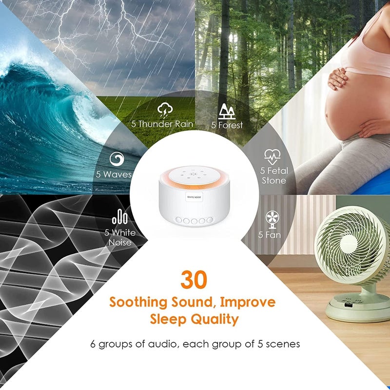 Luckam Sleep Sound Machine, White Noise Machine with 30 Natural Soothing Sounds, 30 Level Volume Light 3 Timer Memory Function, Noise Machine Powered by AC or USB, for Adults, Baby and Kids - Image 2