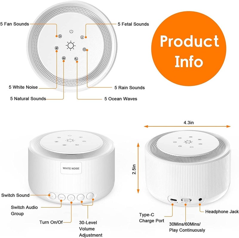 Luckam Sleep Sound Machine, White Noise Machine with 30 Natural Soothing Sounds, 30 Level Volume Light 3 Timer Memory Function, Noise Machine Powered by AC or USB, for Adults, Baby and Kids - Image 5