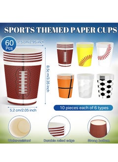 Excefore Party Tableware Set, Sports Themed Birthday Party Decorations, Disposable Tableware Include 9" Paper Plates, 9 oz Paper Cups, Napkins for Basketball Football Party Favors (60 Guests)  - Image 3