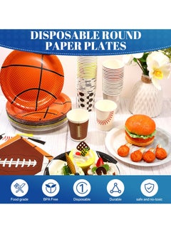 Excefore Party Tableware Set, Sports Themed Birthday Party Decorations, Disposable Tableware Include 9" Paper Plates, 9 oz Paper Cups, Napkins for Basketball Football Party Favors (60 Guests)  - Image 5