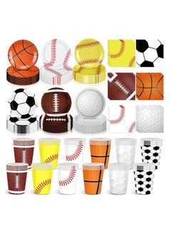 Excefore Party Tableware Set, Sports Themed Birthday Party Decorations, Disposable Tableware Include 9" Paper Plates, 9 oz Paper Cups, Napkins for Basketball Football Party Favors (60 Guests)  - Image 1