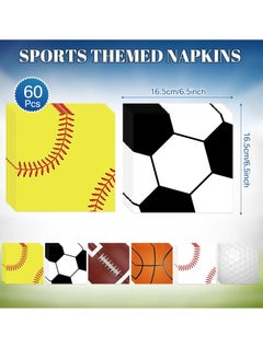Excefore Party Tableware Set, Sports Themed Birthday Party Decorations, Disposable Tableware Include 9" Paper Plates, 9 oz Paper Cups, Napkins for Basketball Football Party Favors (60 Guests)  - Image 4