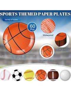 Excefore Party Tableware Set, Sports Themed Birthday Party Decorations, Disposable Tableware Include 9" Paper Plates, 9 oz Paper Cups, Napkins for Basketball Football Party Favors (60 Guests)  - Image 2