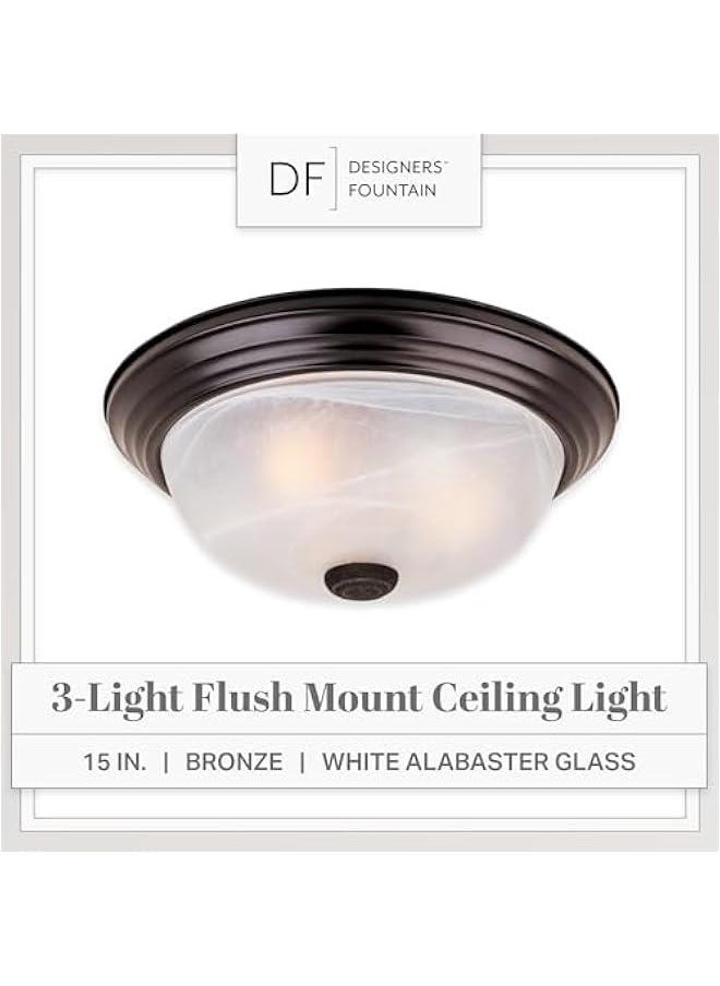 Arabest Flush Mount Ceiling Light with 3 Lights, 15 Inch Fixture for Kitchen, Bedroom, Bathroom, Hallway, White Alabaster Glass, Oil Rubbed Bronze, 1257L-ORB-AL  - Image 2